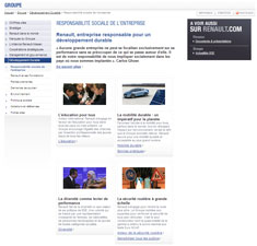 home page de la sous-rubrique responsabilité sociale de l'entreprise du renault.com